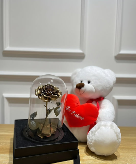 Rose dorée sous cloche - 1 Rose