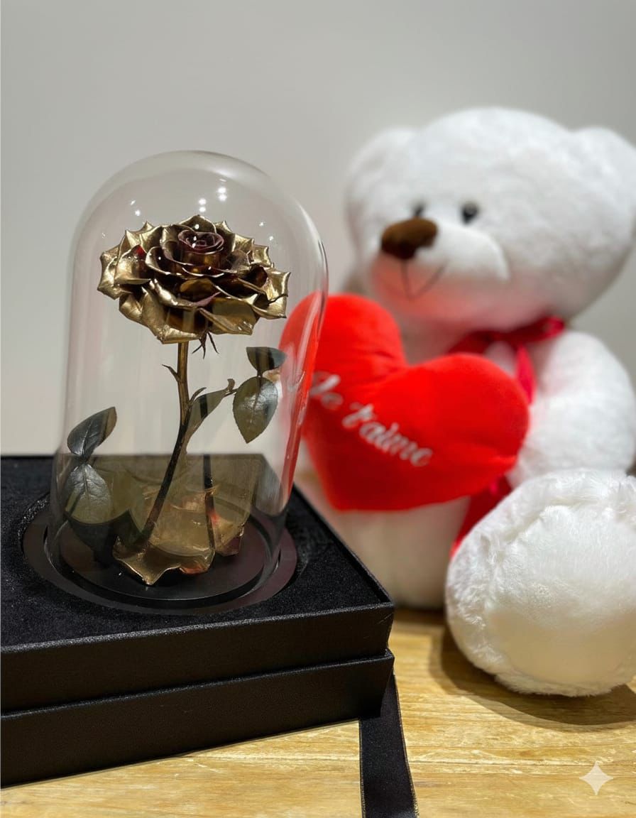 Rose Sous Cloche Dorée - MDFLOWERS